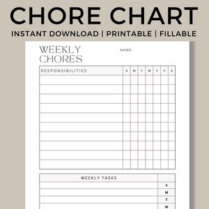Plantilla de gráfico de tareas, gráfico de tareas editables, plantilla de lista de tareas pendientes, gráfico de tareas para adultos