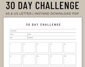 30 Tage Challenge Tracker, Selbstfürsorge, Fitness (PDF-Muster)