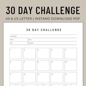 30 Day Challenge, 30 Day Habit Tracker Printable, Self Care Planner, Fitness Challenge Printable