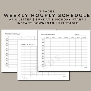 Weekly Planner Landscape | Weekly Hourly Planner Printable | Weekly Hourly On One Page