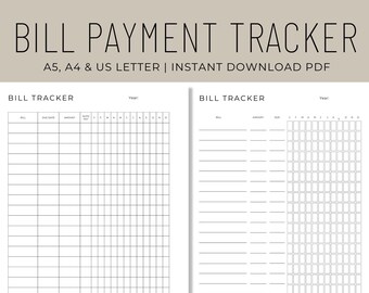 Monthly Bill Tracker, Bill Tracker Printable, Bill Payment Tracker