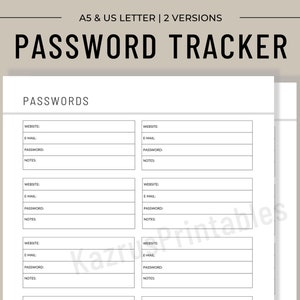 Password Log, Password Tracker Printable