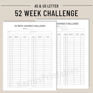 52 Week Savings Challenge, Money Challenge, Money Saving Challenge Printable