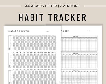 Yearly Habit Tracker Printable, Minimalist Template (Digital Download)
