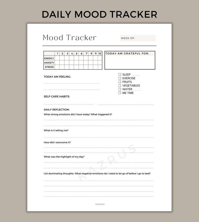 Self Care Planner, Daily Self Care Checklist Printable, Mood Tracker ...