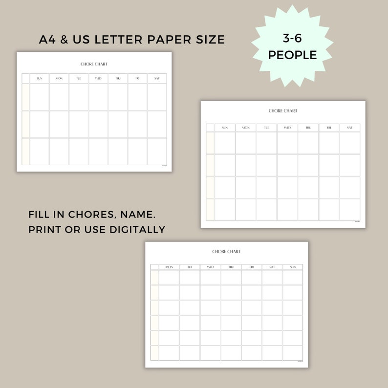 Family Chore Chart, Weekly Chore Chart, Editable Chore Chart Printable ...