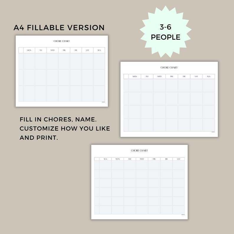 Family Chore Chart, Weekly Chore Chart, Editable Chore Chart Printable ...