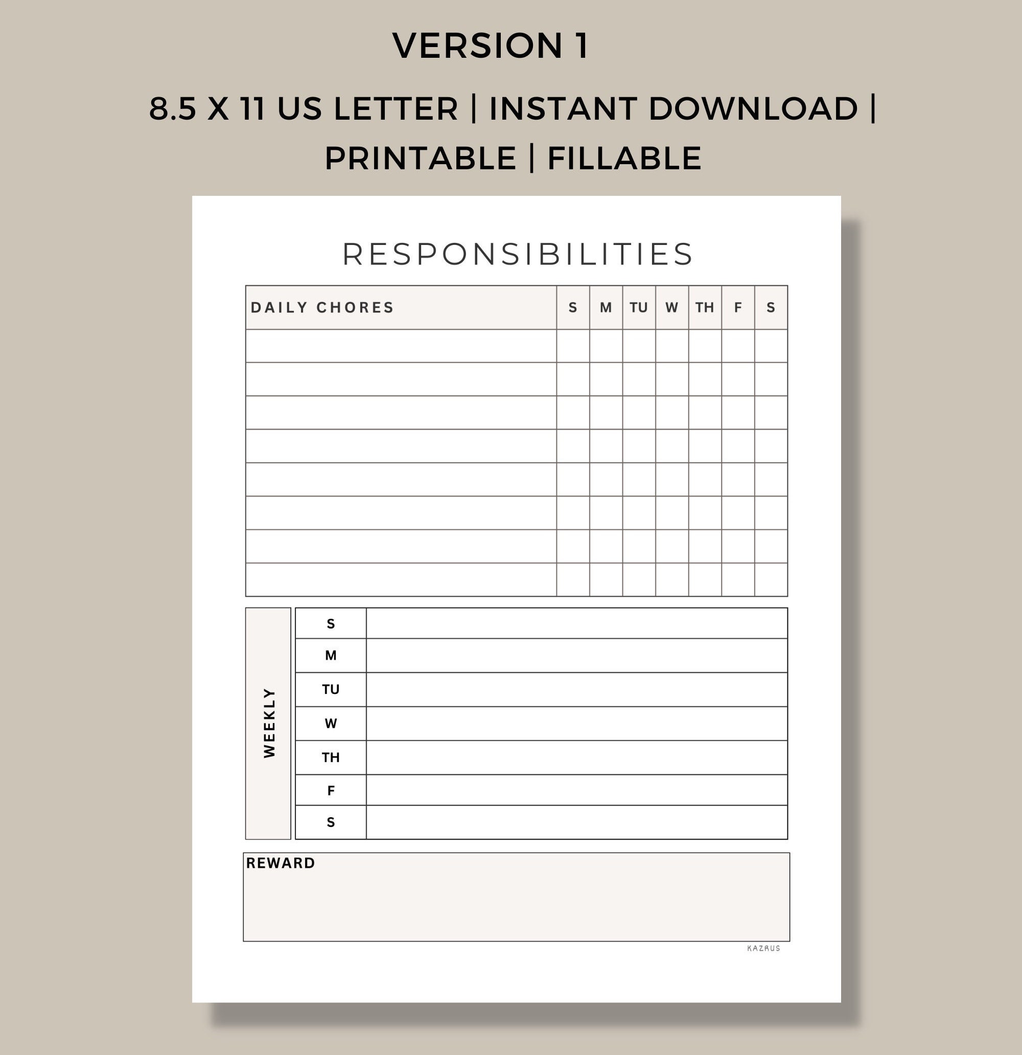 Weekly Chore Chart Editable Chore Chart to Do List Template - Etsy