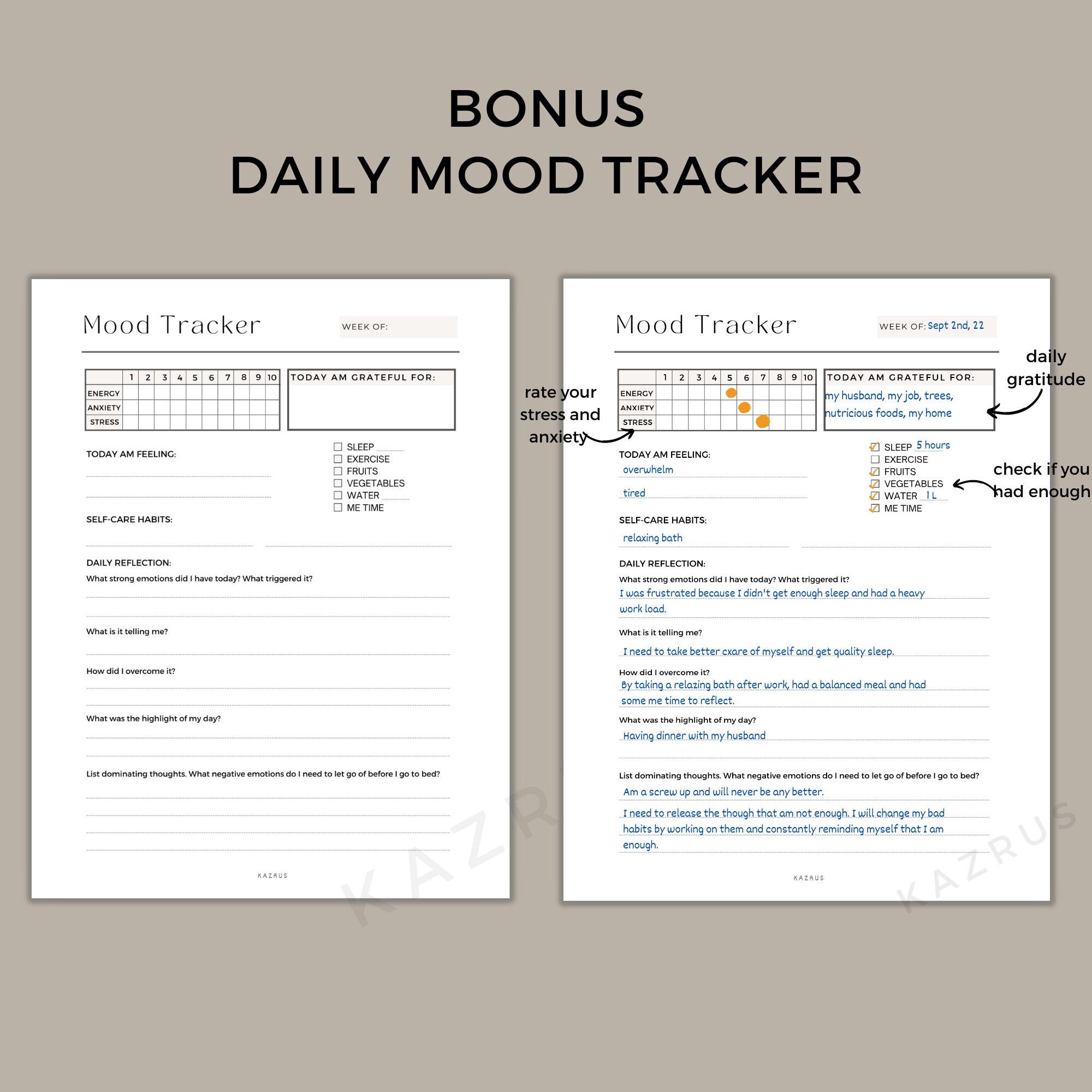 Self Care Planner, Daily Self Care Checklist Printable, Mood Tracker ...