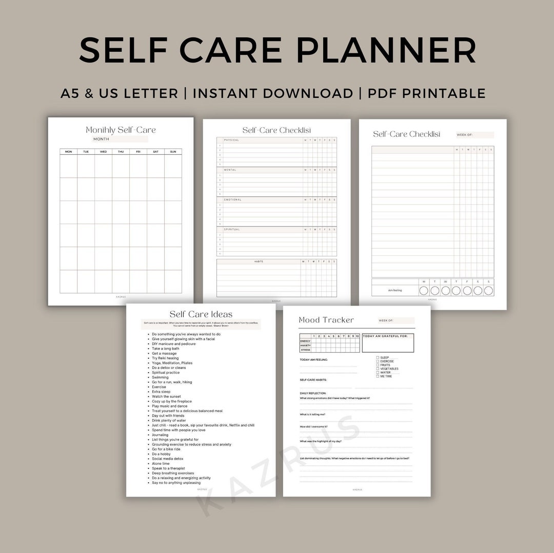 Self Care Planner, Daily Self Care Checklist Printable, Mood Tracker ...