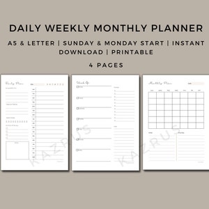 Daily Planner | Weekly Hourly Planner | Monthly Planner | Undated Weekly Planner PDF
