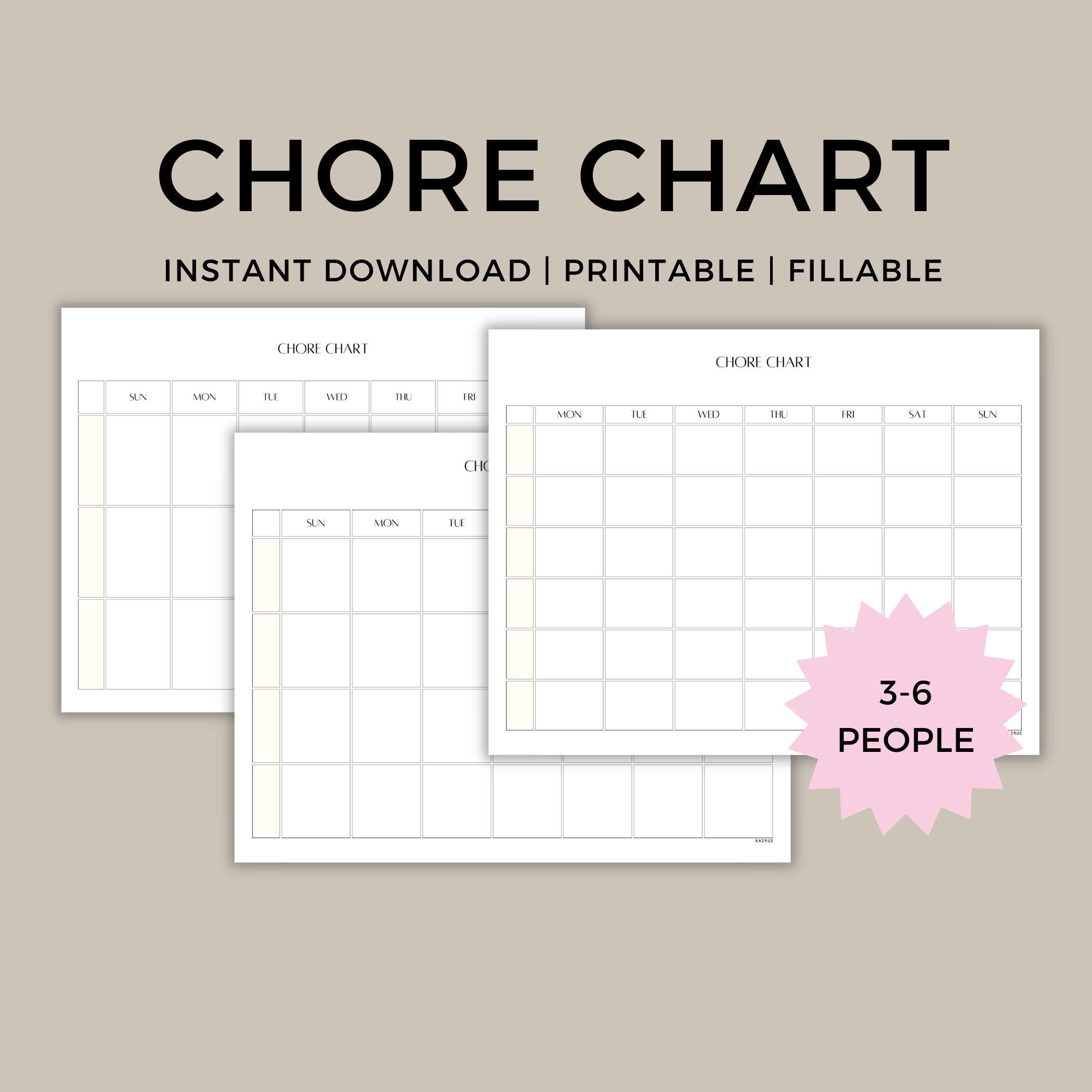 Family Chore Chart, Weekly Chore Chart, Editable Chore Chart Printable ...