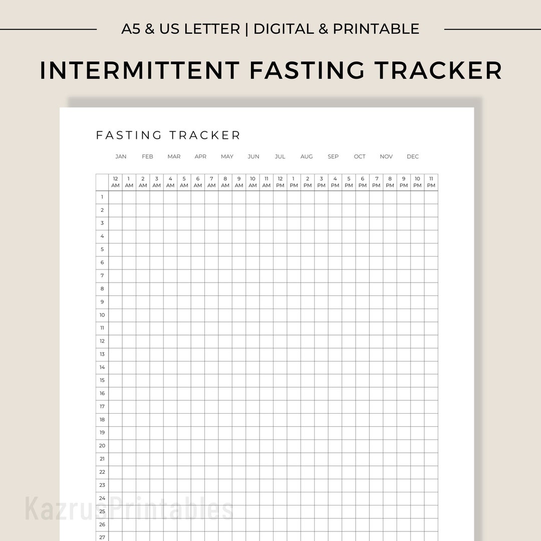 Minimalist Intermittent Fasting Tracker, Printable Log (US Letter, A5 ...