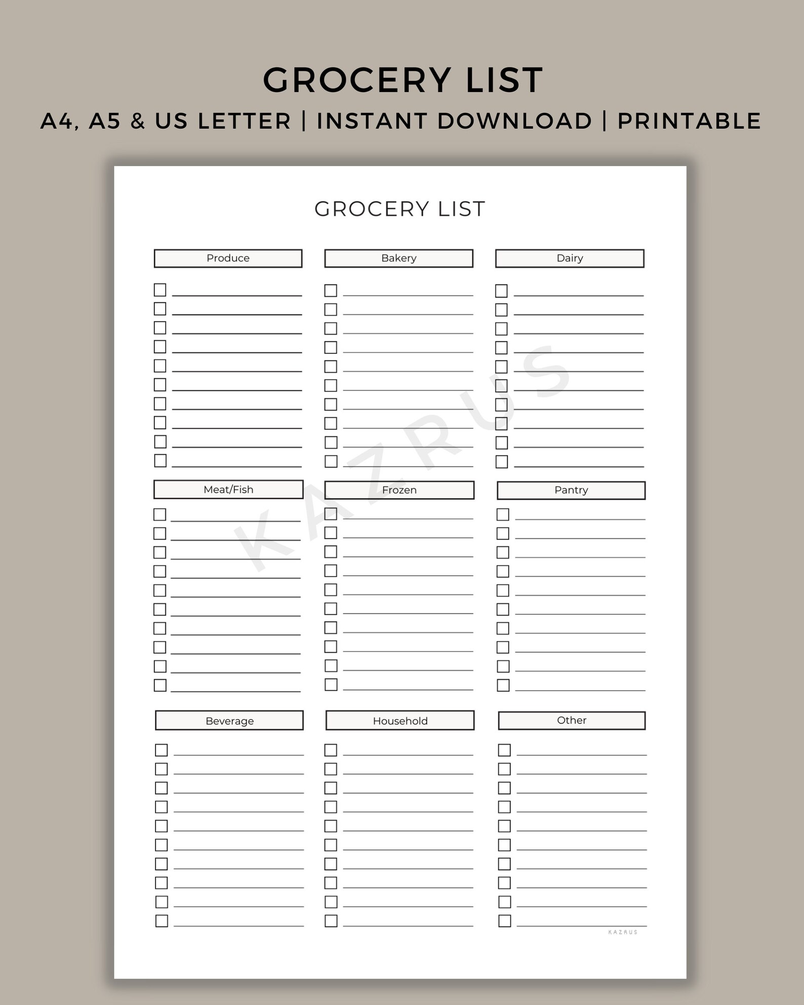 Grocery List Printable Weekly Meal Planner Printable - Etsy