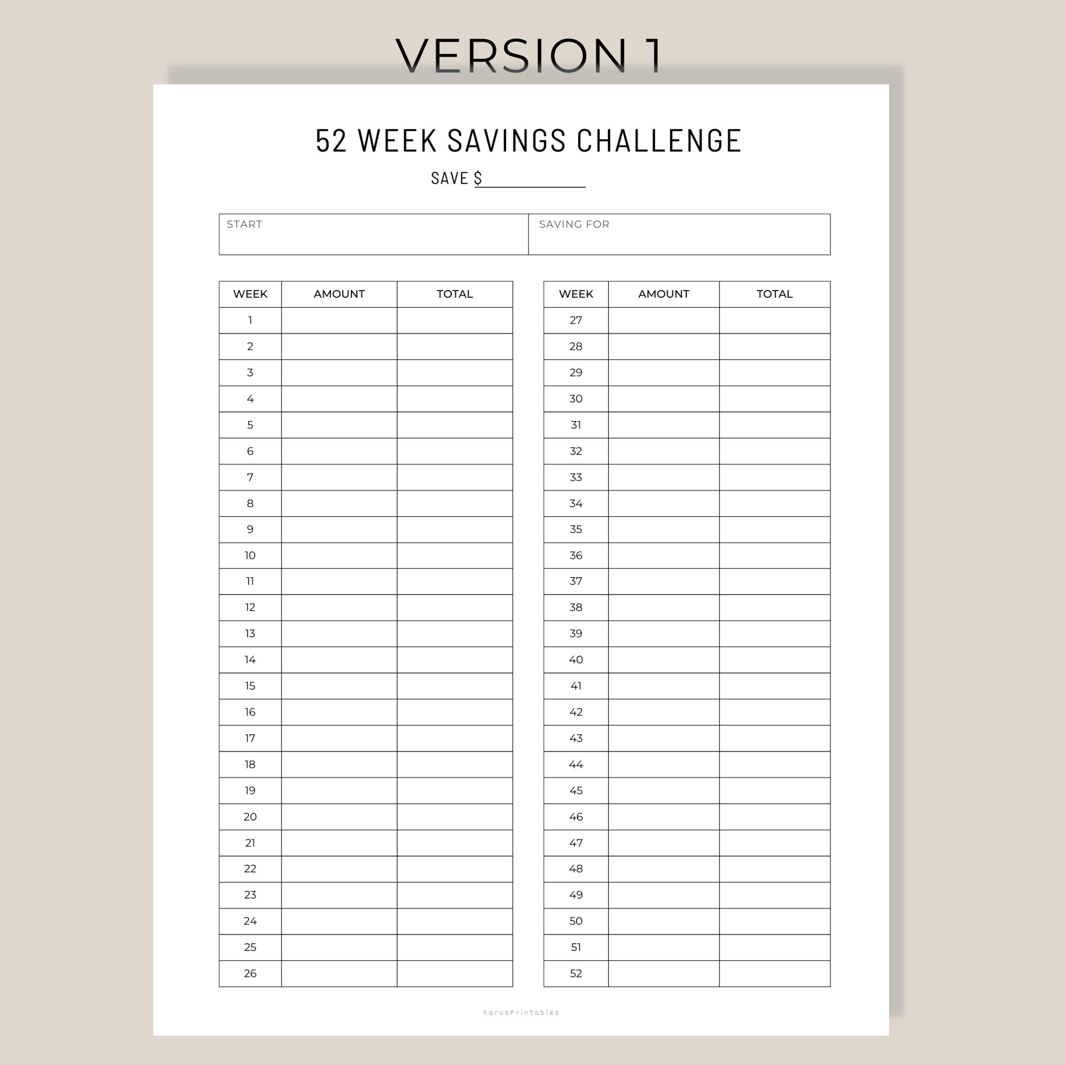52 Week Savings Challenge, Money Challenge, Money Saving Challenge ...