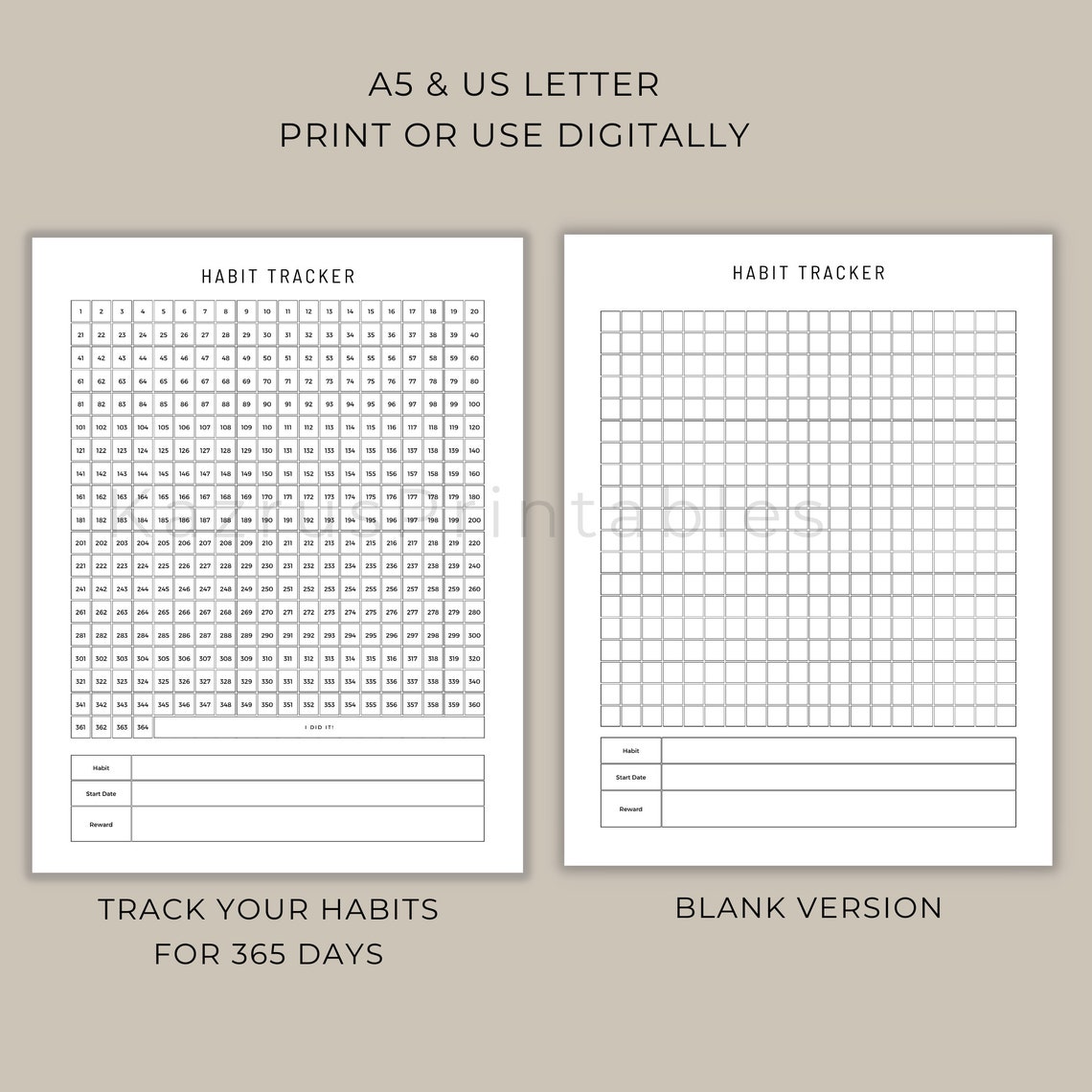 Habit Tracker Printable 365 Days Habit Tracker Yearly Habit Tracker - Etsy