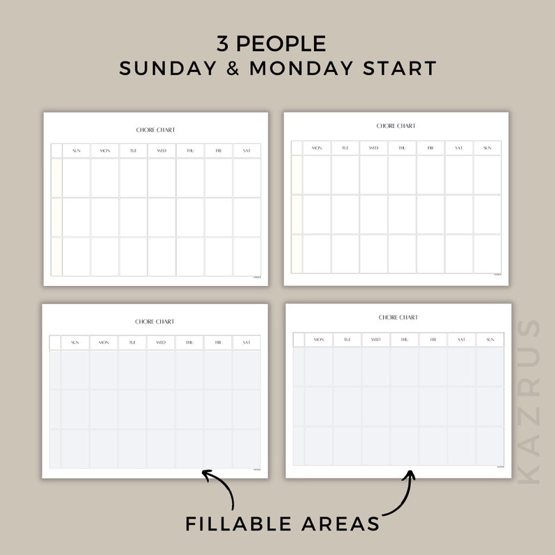 Family Chore Chart, Weekly Chore Chart, Editable Chore Chart Printable ...