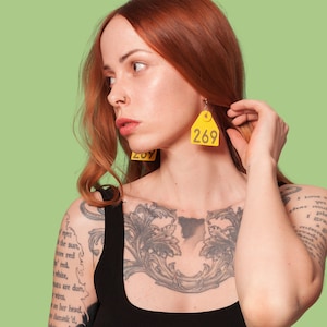 Vegan, original ear tag earrings 269 Life Calf (various sizes)