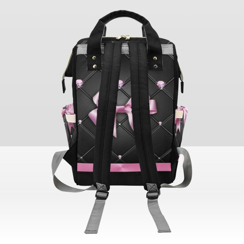 Diaper Bag Backpack, Waterproof Diaper Bag, Custom Baby Girl Pink/black Bow Diaper Bag