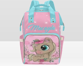Diaper Bag Backpack, Waterproof Diaper Bag, Custom Baby Girl Pink Deer Diaper Bag, Personalized Diaper Bag, Mommy Bag, Baby Shower Gift