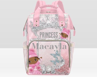 Diaper Bag Backpack, Waterproof Diaper Bag, Custom Baby Girl Pink Princess Diaper Bag, Personalized Diaper Bag, Mommy Bag, Baby Shower Gift
