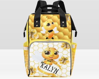 Diaper Bag Backpack, Waterproof Diaper Bag, Custom Baby Girl/Boy Honey Bee Diaper Bag, Personalized Diaper Bag, Mommy Bag, Baby Shower Gift