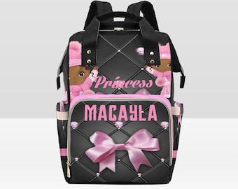 Diaper Bag Backpack, Waterproof Diaper Bag, Custom Baby Girl Pink/Black Bow Diaper Bag, Personalized Diaper Bag, Mommy Bag, Baby Shower Gift