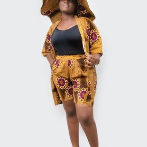 Arican/Ankara Beautiful Kimono shirt with short pant and matching sunhat image 3