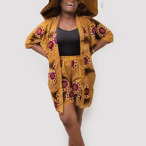 Arican/Ankara Beautiful Kimono shirt with short pant and matching sunhat image 1