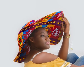 African/Ankara oversized Ghana Adinkra Sunhat