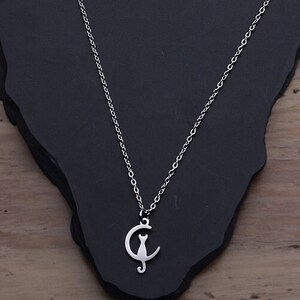 Stainless Steel Pendant Necklace Lobster Moon Cat Silver Gold 15.7&quot; 1.5mm P63
