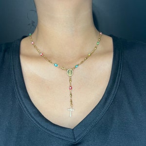 Stainless Steel Rosary Bead Necklace Enamel Evil Eye Virgin Mary Cross 18&quot; P31