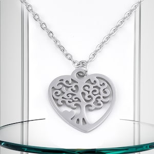 Stainless Steel Pendant Necklace Lobster Heart Tree Silver 15.7&quot; 1.5mm Z631