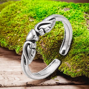 Alloy Cuff Finger Ring Flying Heart Antique Silver Size 5 Adjustable 16mm P463