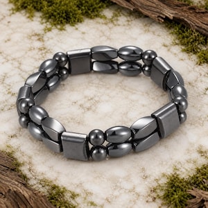 Magnetic Hematite Stretch Bracelet, Black Mixed Shape Beads G10