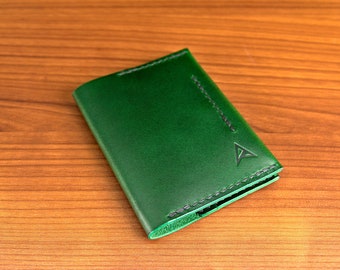 Handgemaakte kaarthouder, leren portemonnee, dubbelgevouwen