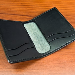 Tarjetero hecho a mano, billetera de cuero, plegable