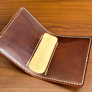 Tarjetero hecho a mano, billetera de cuero, plegable
