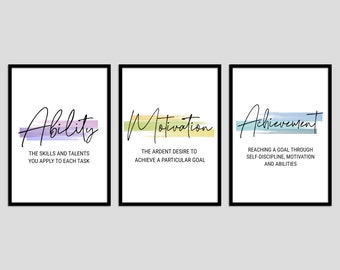 Office Decor, Motivational Quote, Leadership Quote, Printable Wall Art Set of 3, Ability Motivation Achievement Quote