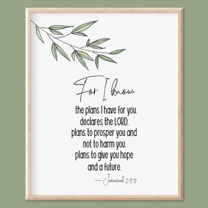 Jeremiah 29:11, Bible Verse Printable Wall Art, Scripture Quote Print, Christian Decor, Religious Quote Wall Art, Home Decor