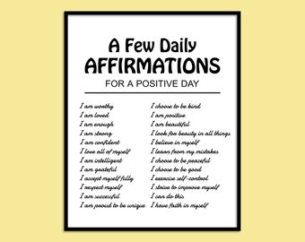Daily Affirmations, Printable Wall Art, Inspirational, Counselor Office Decor, Therapist, Office Decor