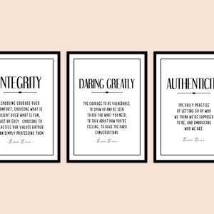 Brene Brown Quotes 3 Piece Wall Set, Definition Print, Inspirational Quote, Therapist Office Decor, Counselling, Psychology Quote