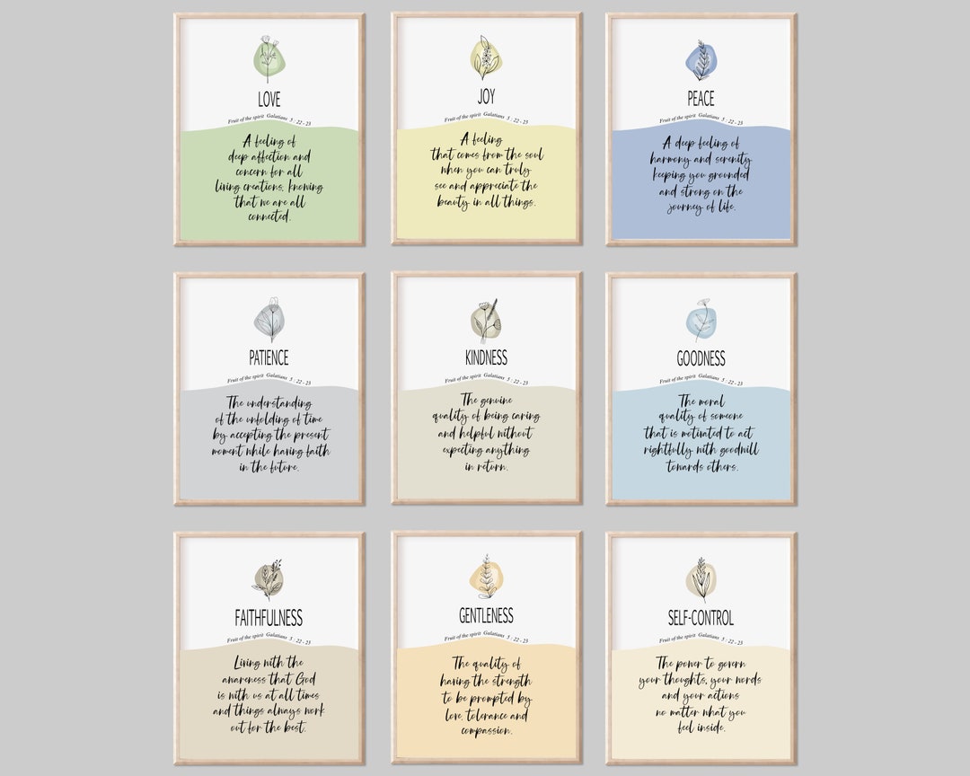 Fruit of the Spirit Printable Wall Art, 9 Panel Wall Set, Bible Verse ...