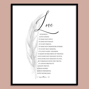 1 Korintiërs 13, Bijbel vers afdrukbare kunst aan de muur, Schrift citaat afdrukken, christelijke decor, religieuze citaat kunst aan de muur, home decor