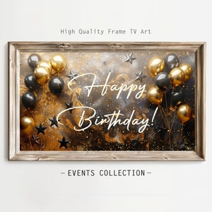 Rahmen TV Kunst, alles Gute zum Geburtstag Gold Schwarz Ballons, strukturierte Ölgemälde Stil, Geburtstag TV Kunst, Geburtstag für ihn Malerei