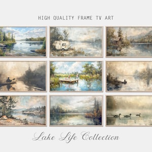 Lake Life Frame TV Art 9er Set, Sommerrahmen TV Art, Cottage See Angeln Camping Gemälde, Cottage Life, Sommerspaß Tv-Bildschirmschoner