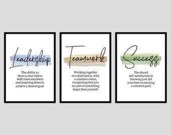 Leadership, Teamwork, Success, Office Decor, 3 Piece Wall Art, Motivational Wall Art, Office Printable Wall art, Business Wall Art