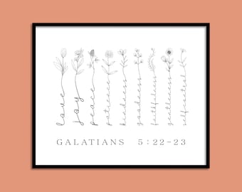 Frucht des Geistes Galater 5:22-23 Wandkunst, Bibelvers Wandkunst, Schriftdruck, christliches Dekor, Wildblumen