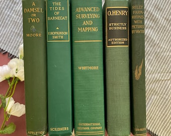 Circa 1900s-1940s | Green and Gold Books | Vintage Decor Book