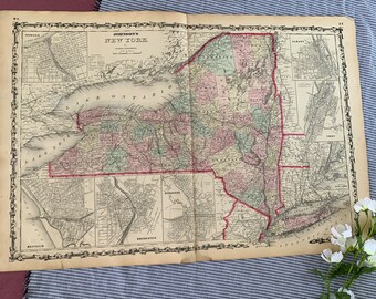 1861 Vintagekarta | Delstaten New York | Johnsons familjeatlas